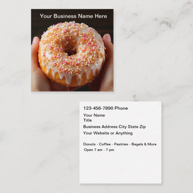 Carte De Visite Carré Donut And Coffee Shop Business Cards (Devant / Derrière)