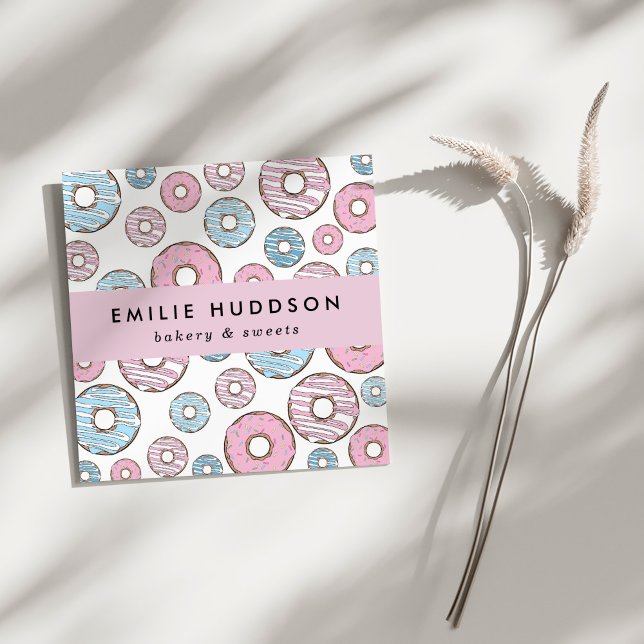 Carte De Visite Carré Donuts Roses, Donuts Bleus, Boutique De Gâteaux, B (Créateur téléchargé)