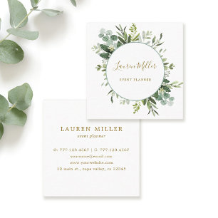 Carte De Visite Carré Dorée Aquarelle Eucalyptus Verdure Wreath