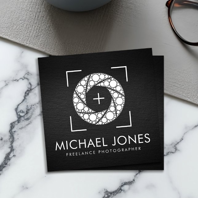 Carte De Visite Carré Dot Art Camera Shutter Photographe Carré Affaires (Créateur téléchargé)