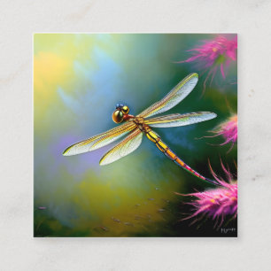 Carte De Visite Carré Dragonflies d'aquarelle ou Libellules en français
