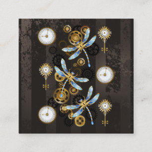 Carte De Visite Carré Dragonflies de Steampunk sur arrière - plan rayé b
