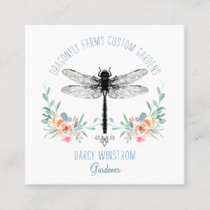 Carte De Visite Carré Dragonfly à la main Floral Gardener Carré Busine