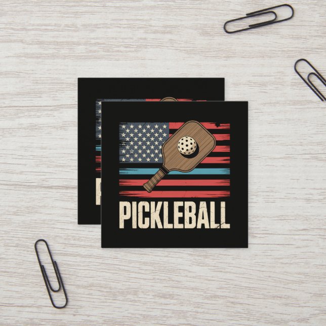 Carte De Visite Carré Drapeau américain Pickleball (Devant/Arrière en situation)