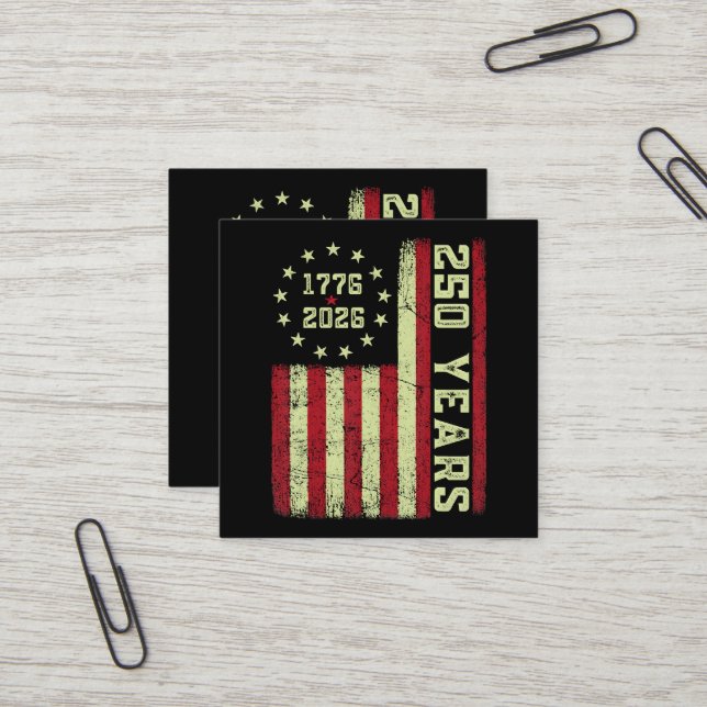 Carte De Visite Carré Drapeau Usa 250e Anniversaire (Devant/Arrière en situation)