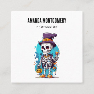 Carte De Visite Carré Drôle Halloween Squelette portant Top Hat