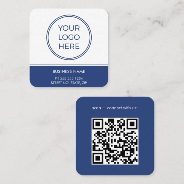 Carte de visite Carré du logo du code QR bleu (Devant / Derrière)