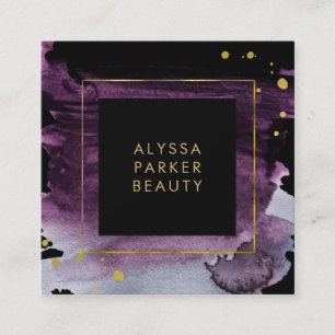 Carte De Visite Carré Éclaboussure d'aquarelle de prune avec des accents