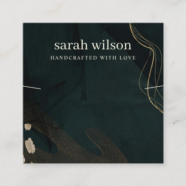 Carte De Visite Carré Écran Abstrait de collier Black Gold (Devant)