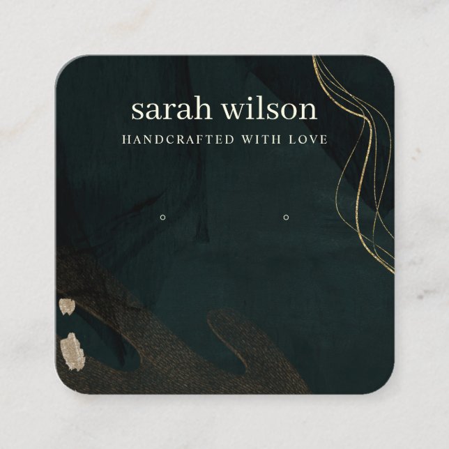 Carte De Visite Carré Écran Abstrait d'oreille en or noir vert (Devant)