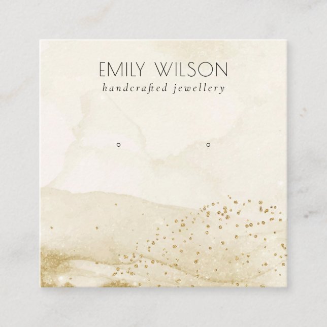 Carte De Visite Carré Ecran Beige Aquarelle Or Parties scintillant Écran (Devant)