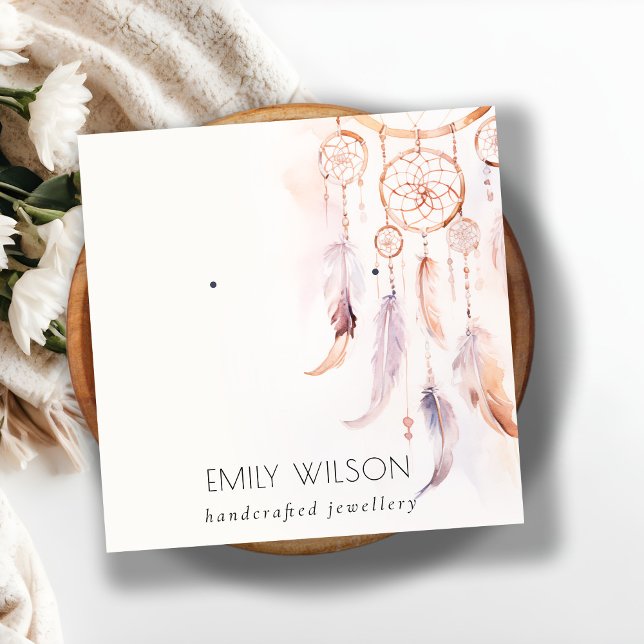 Carte De Visite Carré Écran Chic Boho Dreamcatcher Aquarelle (Créateur téléchargé)