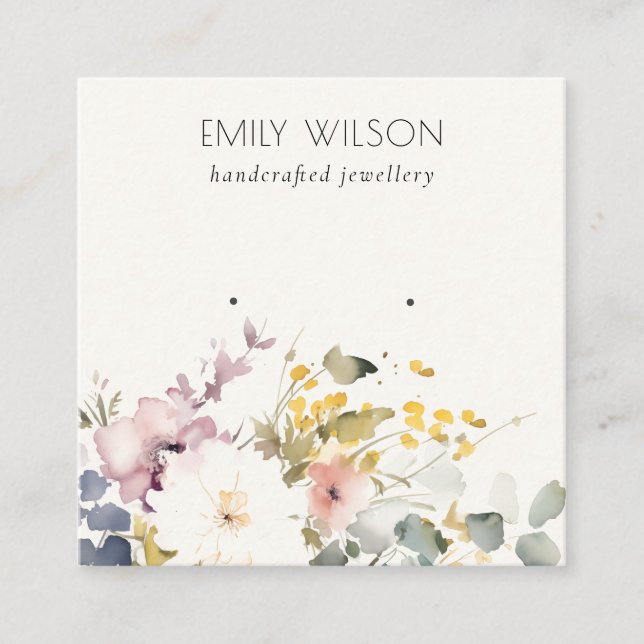 Carte De Visite Carré Écran Chic Pastel Aquarelle Florale (Devant)