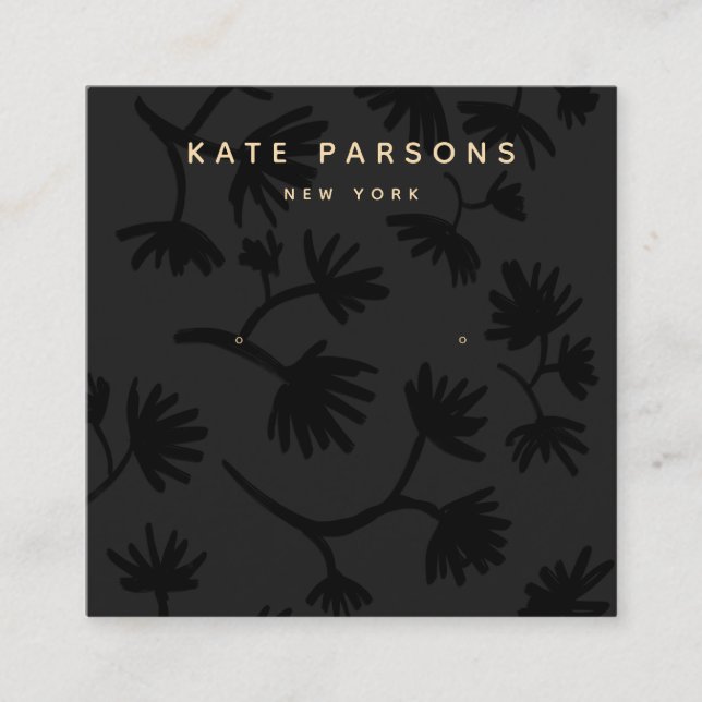 Carte De Visite Carré Écran de bijoux à oreilles florales noires (Devant)