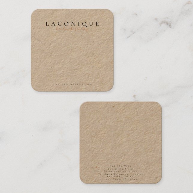 Carte De Visite Carré Écran de bijoux | Boucles de bijoux | Kraft (Devant / Derrière)