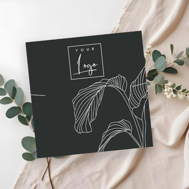 Carte De Visite Carré Ecran de collier noir blanc Feuille de palmier cro (Créateur téléchargé)