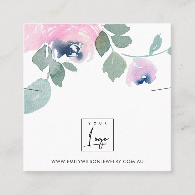 CARTE DE VISITE CARRÉ ÉCRAN DE COLONNE FLORALE ROSE BLEU ROSE (Devant)