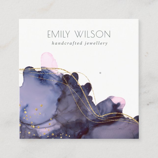 Carte De Visite Carré Écran d'oreille Abstrait Alcohol Ink Gold Navy (Devant)