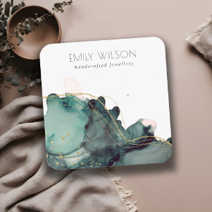 Carte De Visite Carré Écran d'oreille Abstrait en encre d'alcool or ver