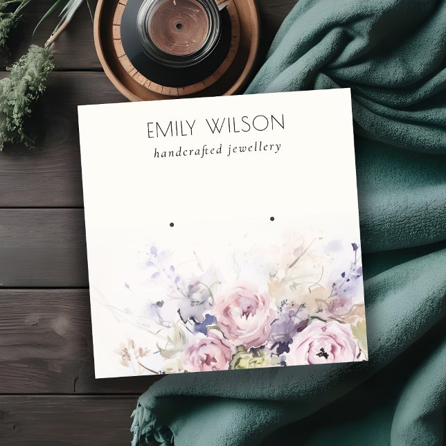 Carte De Visite Carré Écran d'oreille fleurie Rose chic Blush (Créateur téléchargé)