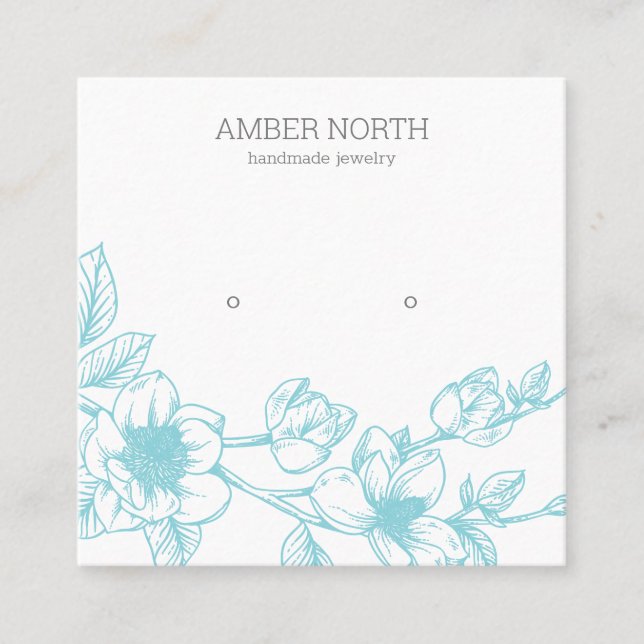 Carte De Visite Carré Écran d'oreille pour bijoux en fleurs bleues (Devant)