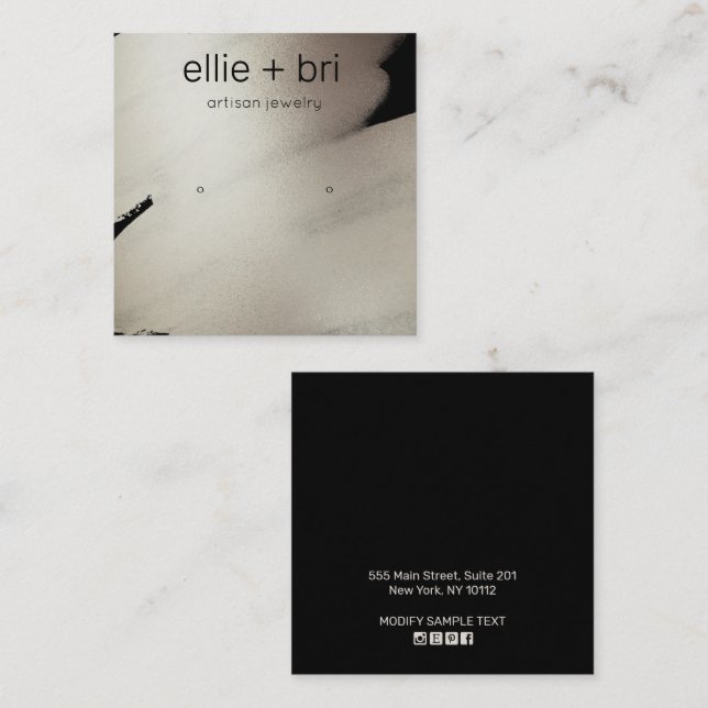 Carte De Visite Carré Ecran Kraft en Aquarelle Noire Pewter (Devant / Derrière)