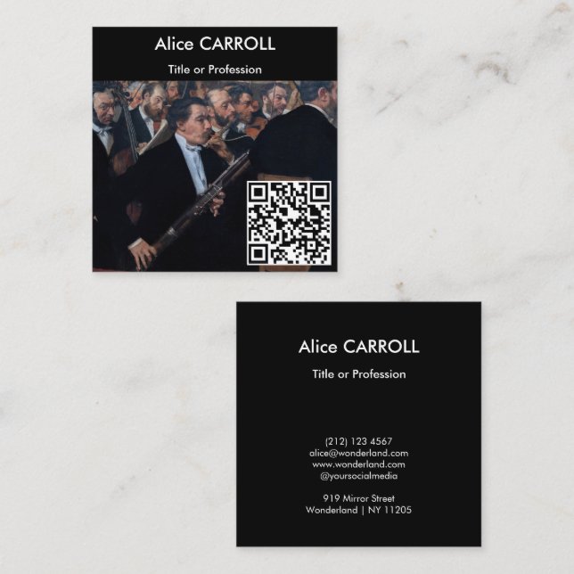 Carte De Visite Carré Edgar Degas - Orchestre à l'Opéra - QR Code (Devant / Derrière)