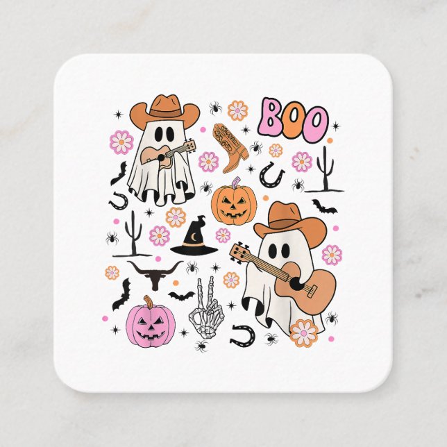 Carte De Visite Carré Éffrayant Ghost Cowboy Cute Halloween Boo Western  (Devant)