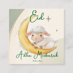 Carte De Visite Carré Eid Al Adha Vert Poussiéreux Mouton Mignon