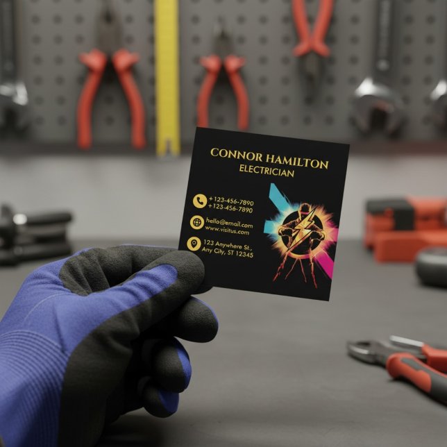 Carte De Visite Carré Electricien Cool moderne et tendance à la foudre (Créateur téléchargé)