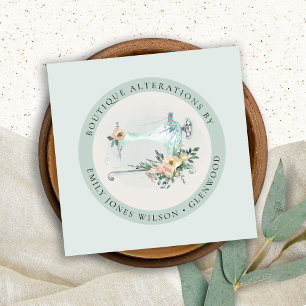 Carte De Visite Carré Elégant Aqua Grey Machine à coudre Floral Tailor S