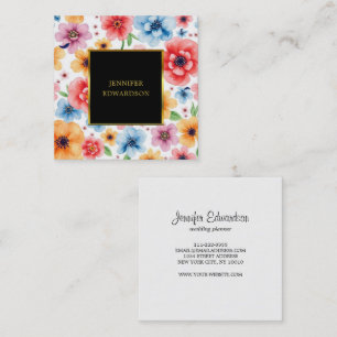 Carte De Visite Carré Elégant aquarelle fleurs boho professionnel