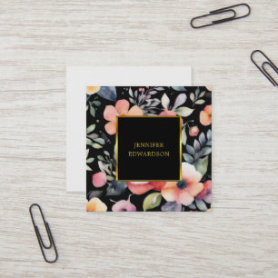 Carte De Visite Carré Elégant aquarelle fleurs boho professionnel