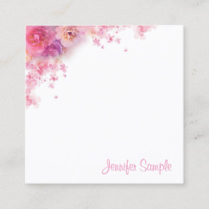 Carte De Visite Carré Elégant Aquarelle Fleurs Moderne Floral Modèle