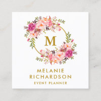 Elégant aquarelle rose Floral or Monogramme