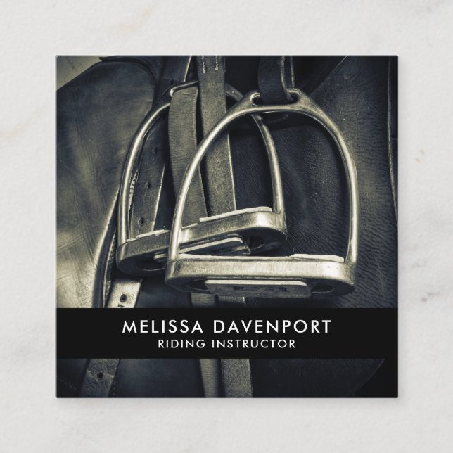 Carte De Visite Carré Élégant bâton d'argent sur selle d'équitation angl (Devant)