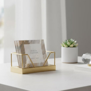 Carte De Visite Carré Elégant Beige Or Aquarelle QR Notaire Public