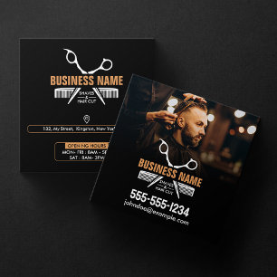 Carte De Visite Carré Elégant Black Professional BarberShop Hair Stylist