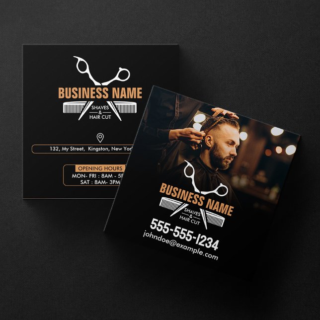 Carte De Visite Carré Elégant Black Professional BarberShop Hair Stylist (Créateur téléchargé)