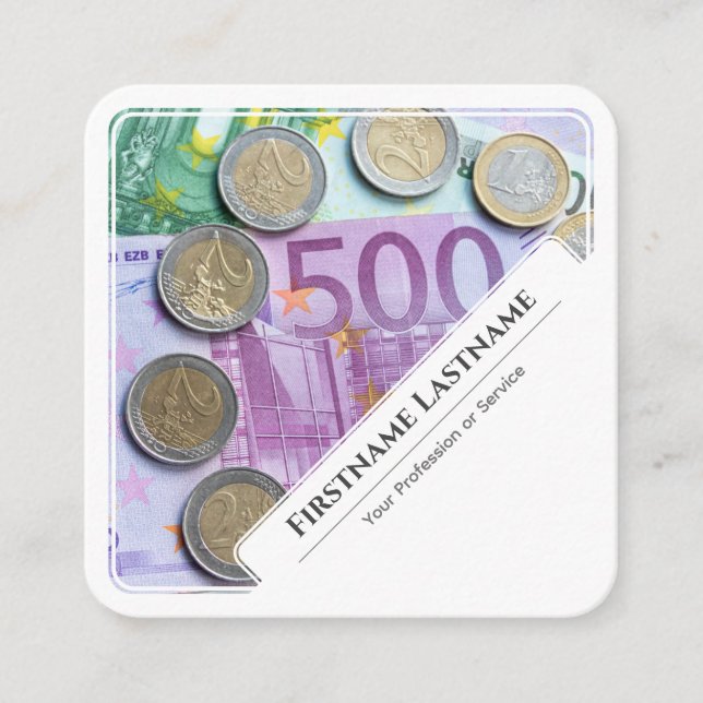 Carte De Visite Carré Elégant blanc encadré euro argent experts financie (Devant)