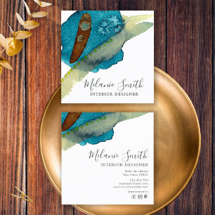 Carte De Visite Carré Elégant bleu Abstrait Aquarelle