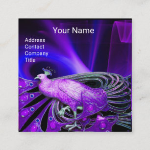 CARTE DE VISITE CARRÉ ÉLÉGANT BLUE PURPLE PEACOCK NOIR MONOGRAM