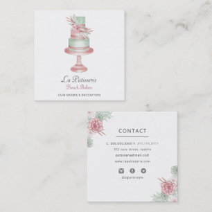 Carte De Visite Carré Élégant Blush Floral Mariage boulangerie boulanger