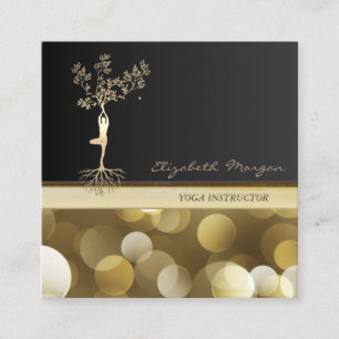 Carte De Visite Carré Élégant,Bokeh,Silhouette d'arbre doré