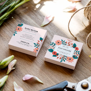 Carte De Visite Carré Elégant bouquet de fleurs boho rose roux mignon