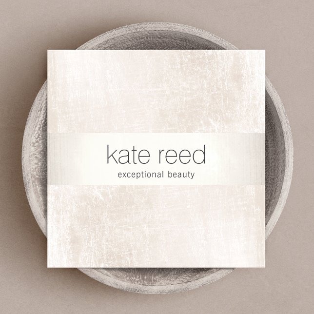 Carte De Visite Carré Elégant brossé Marbre blanc en bande d'argent (Créateur téléchargé)