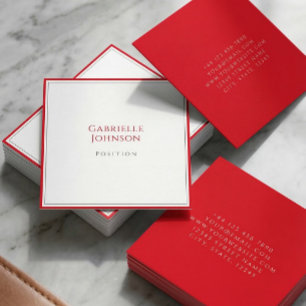 Carte De Visite Carré Élégant Carré Rouge et Blanc Minimaliste