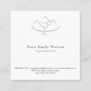 Carte De Visite Carré Élégant Carré simple blanc et gris lotus Flower