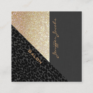 Carte De Visite Carré Élégant chic luxe contemporain léopard glittery