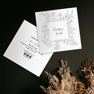 Carte De Visite Carré Élégant Chic Noir Et Fleurs Fleurs Fleurs D'Ile Fl